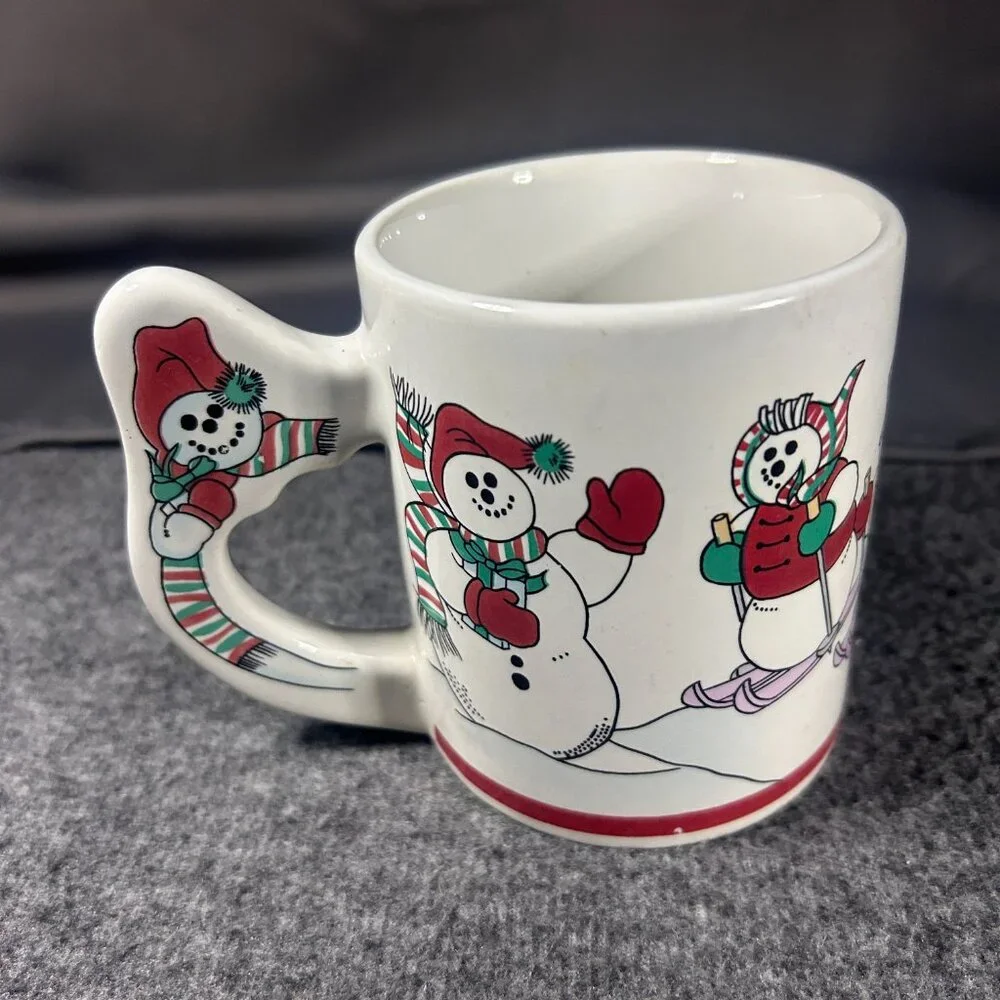 Vintage The Love‎ Mug 1980s Christmas Snowman Mug Cup with Decorative Handle EUC